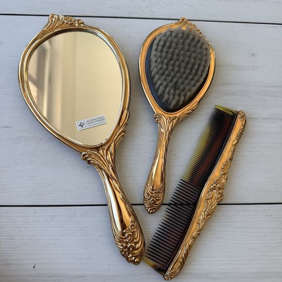 Other - Vintage International Silver Company Gold Plated 3-piece Vanity Set Monogrammed